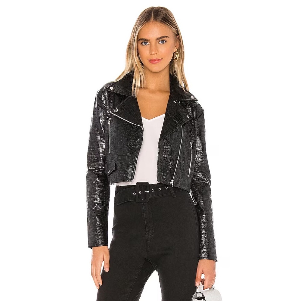 NWT Superdown • colette cropped faux leather moto jacket sz S